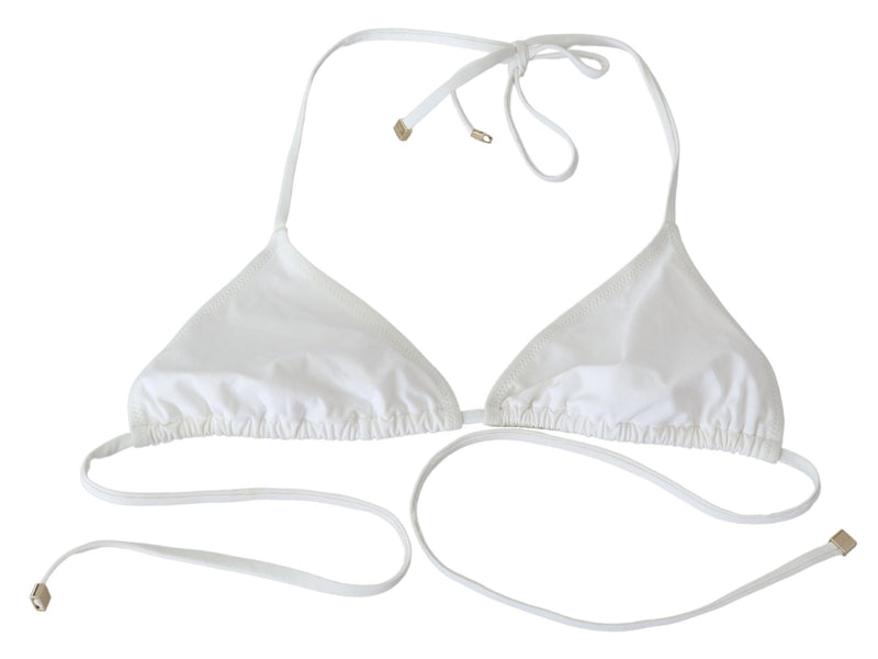 White Nylon Solid Halter Two Piece Swimwear Bikini