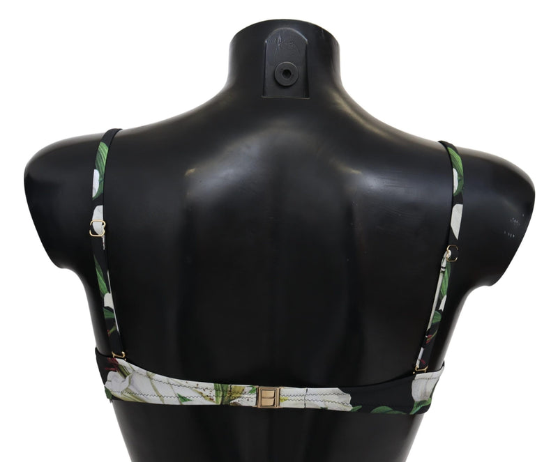 Black Lilies Print Nylon Swimwear Bikini Tops