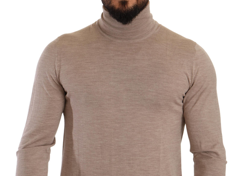 Beige Virgin Wool Turtleneck Pullover Sweater