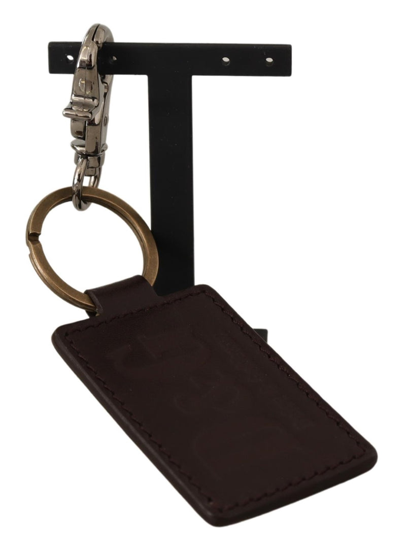 Brown Leather Logo Metal Ring Hook Keychain