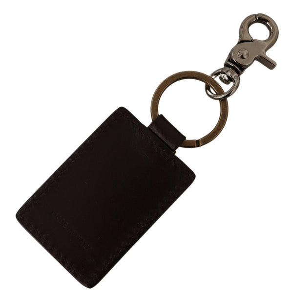 Brown Leather Logo Metal Ring Hook Keychain