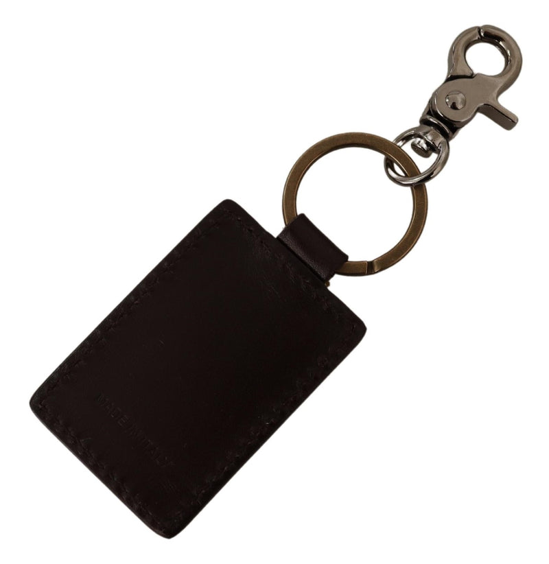 Brown Leather Logo Metal Ring Hook Keychain