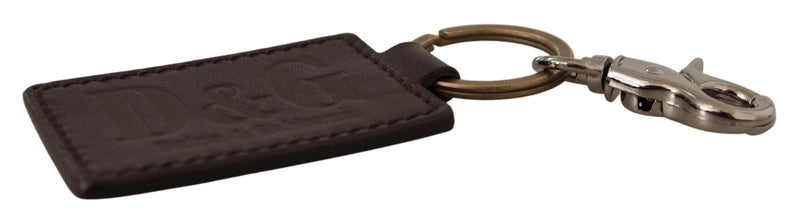 Brown Leather Logo Metal Ring Hook Keychain