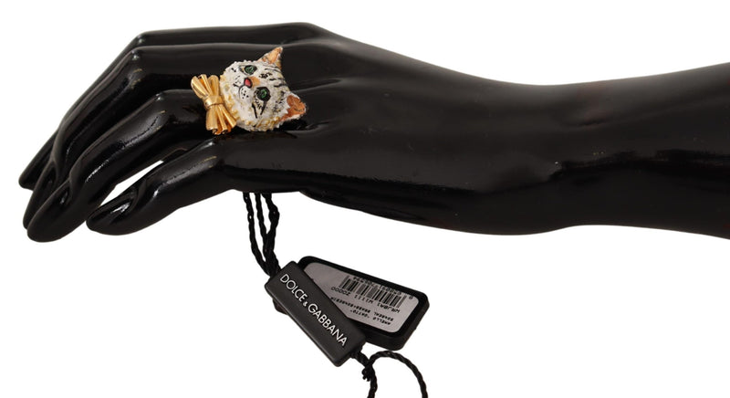 Gold Brass Resin Beige Bengal Cat Pet Branded Ring