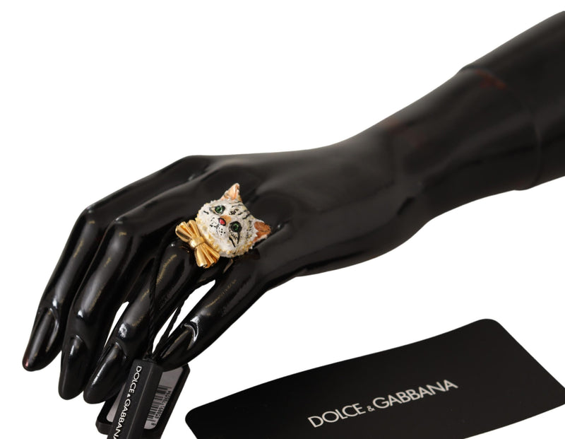 Gold Brass Resin Beige Bengal Cat Pet Branded Ring