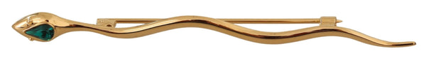 Gold Brass Snake Green Crystal Lapel Pin Brooch