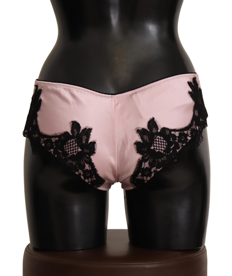 Black Silk Stretch Floral Lace Pink Underwear