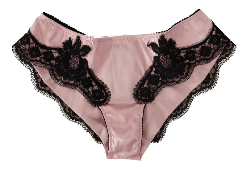 Black Silk Stretch Floral Lace Pink Underwear