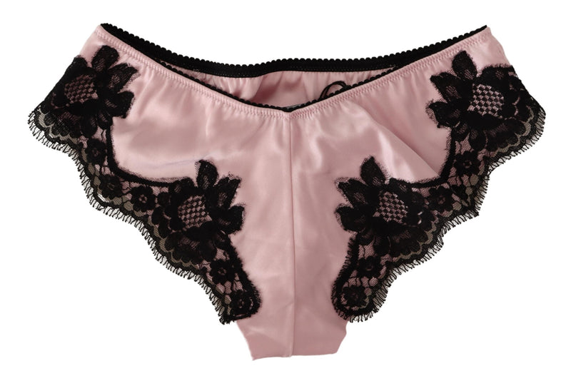 Black Silk Stretch Floral Lace Pink Underwear