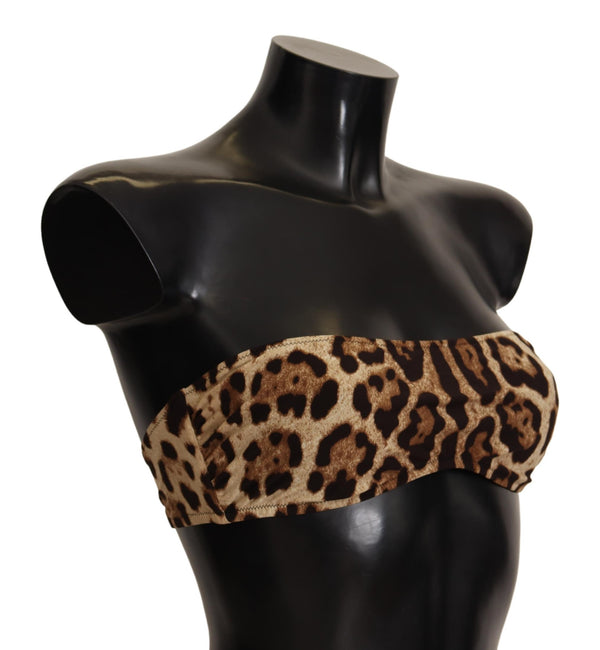 Brown Leopard Print Bandeau Swimwear Bikini Top
