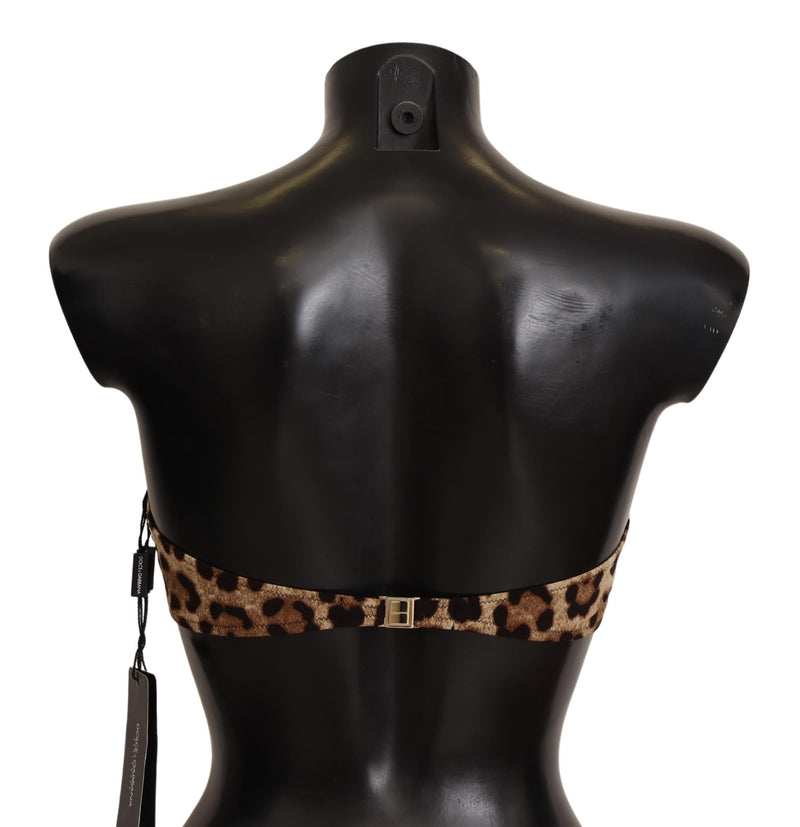 Brown Leopard Print Bandeau Swimwear Bikini Top
