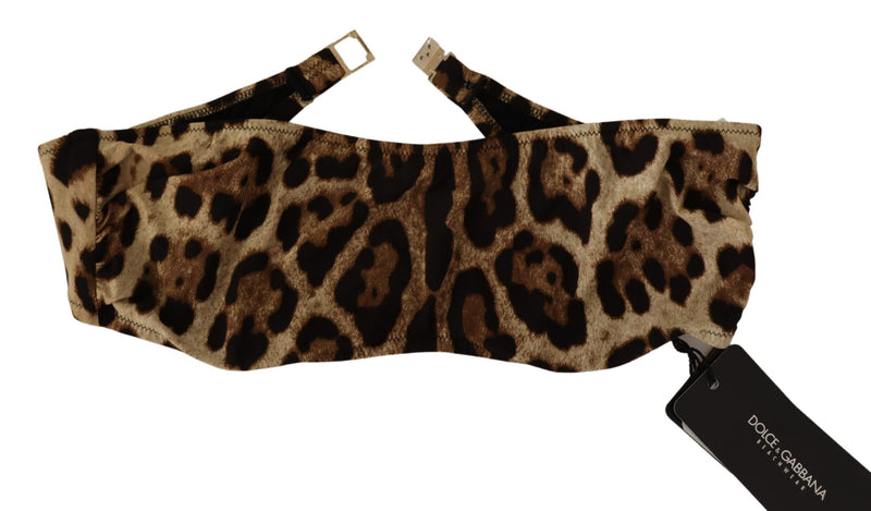 Brown Leopard Print Bandeau Swimwear Bikini Top