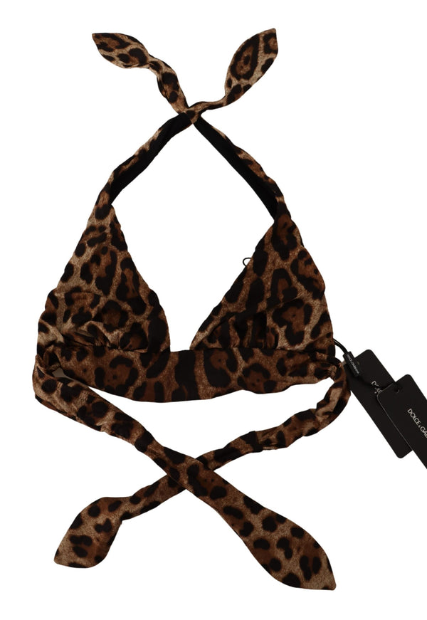 Brown Leopard Print Swimwear Beachwear Bikini Top