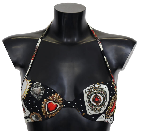 Black Card Deck Print Women Swimwear Bikini Tops