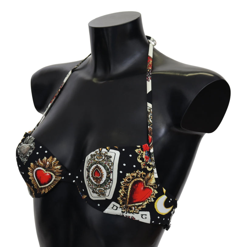Black Card Deck Print Women Swimwear Bikini Tops