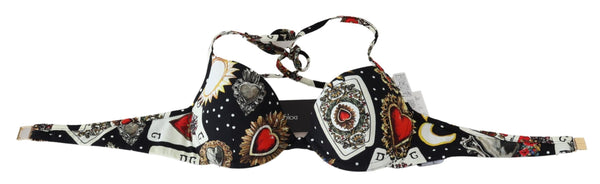 Black Card Deck Print Women Swimwear Bikini Tops