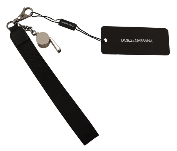 Black Polyester DG Embossed Silver Whistle Keychain