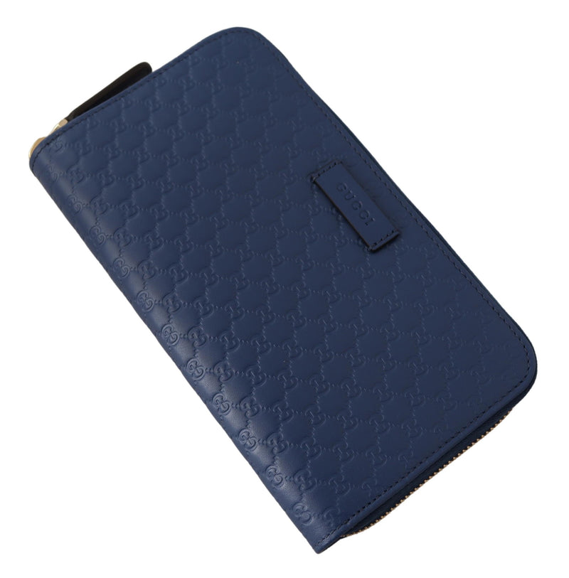 Blue Leather Micro Guccissima Zip Around Wallet