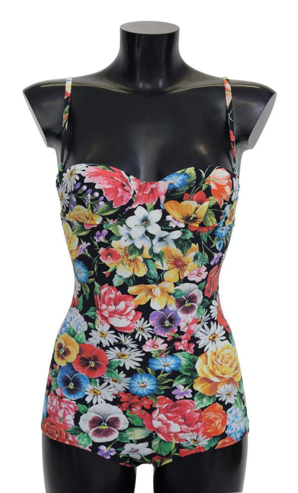 Black Floral One Piece Swimwear Swimsuit Bikini