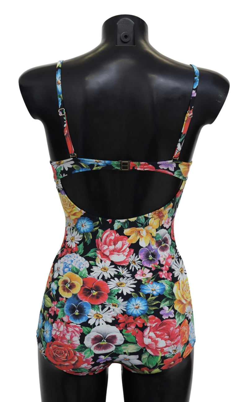 Black Floral One Piece Swimwear Swimsuit Bikini