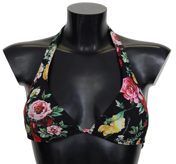 Black Floral Print Women Swimwear Bikini Tops
