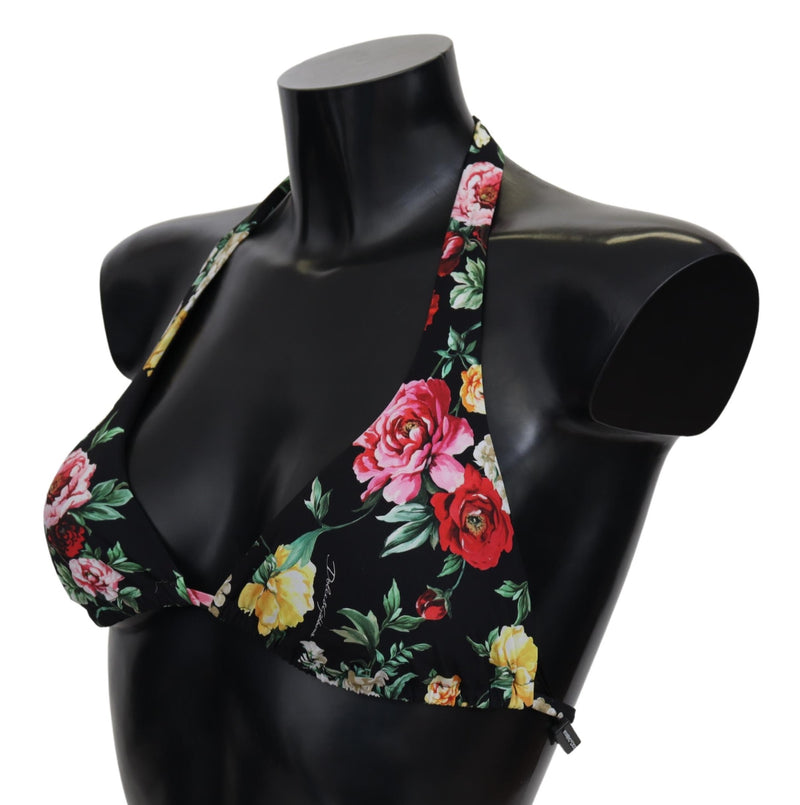 Black Floral Print Women Swimwear Bikini Tops