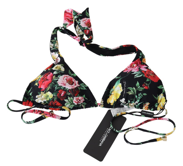 Black Floral Print Women Swimwear Bikini Tops