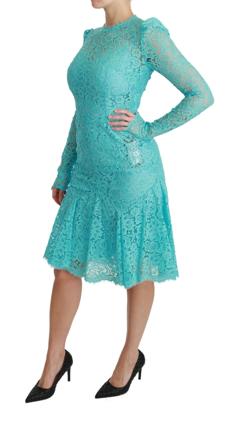 Blue Lace Knee Length Sheath Cotton Dress