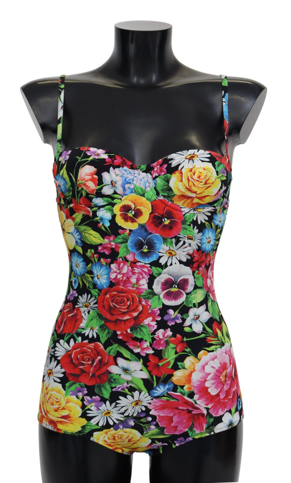 Black Floral One Piece Swimwear Swimsuit Bikini