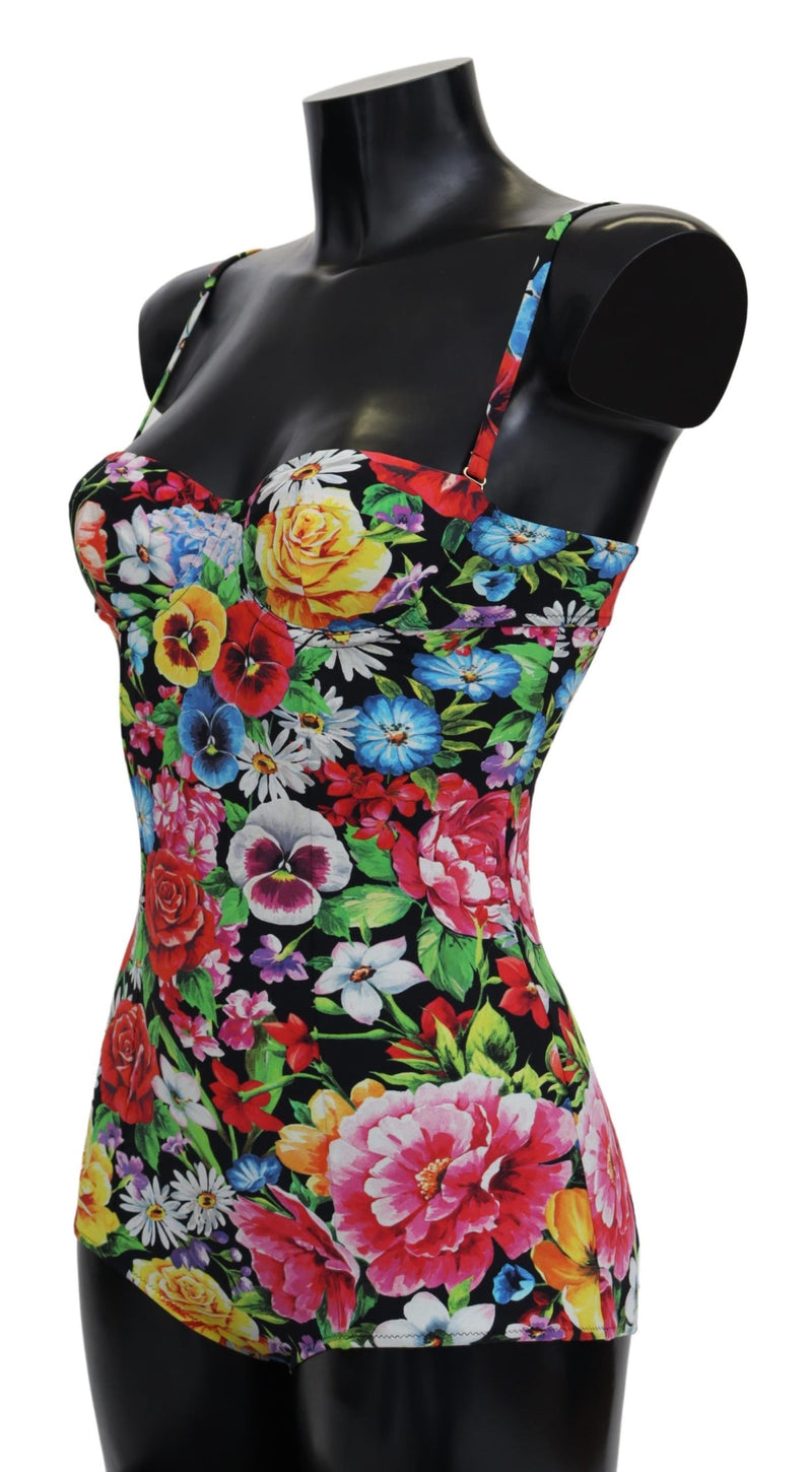Black Floral One Piece Swimwear Swimsuit Bikini