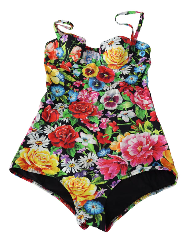 Black Floral One Piece Swimwear Swimsuit Bikini