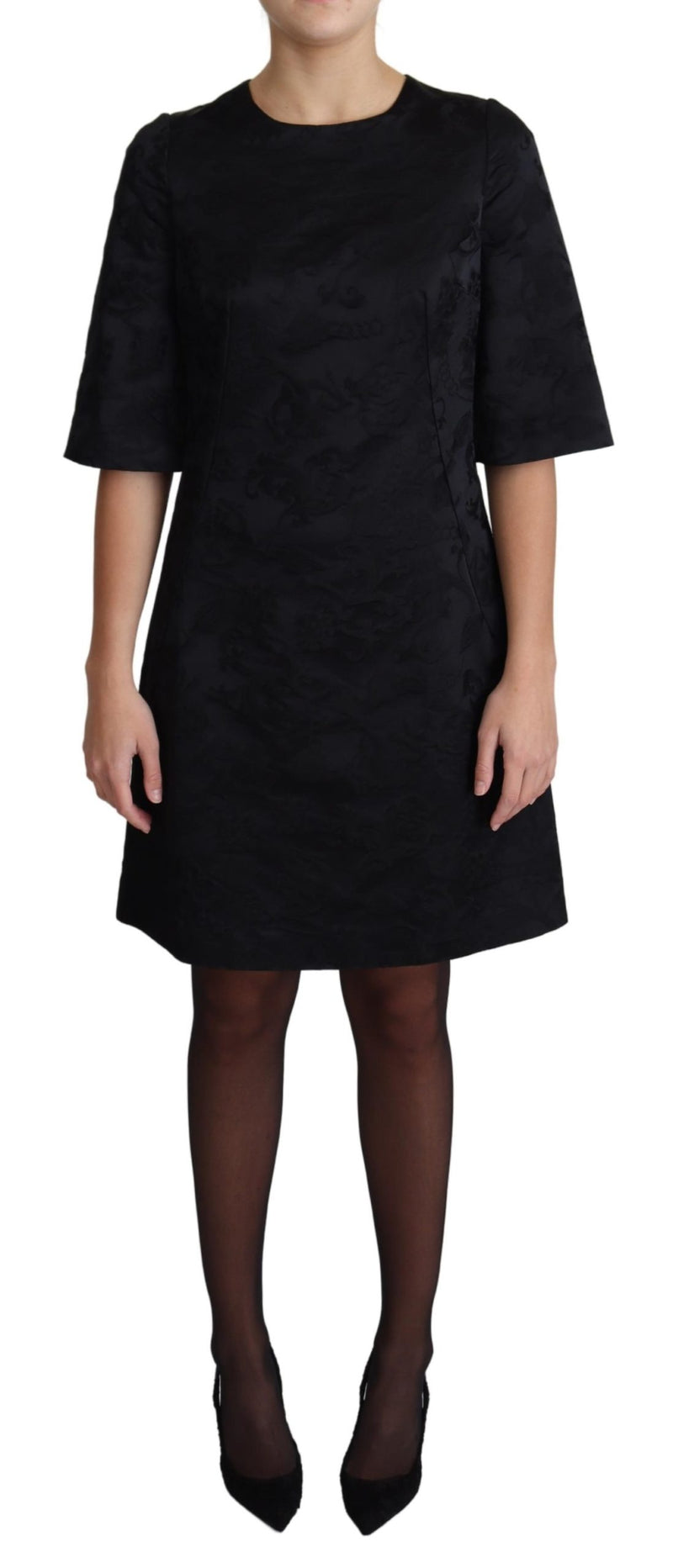 Dress Cotton Black Floral Jacquard A-line Dress