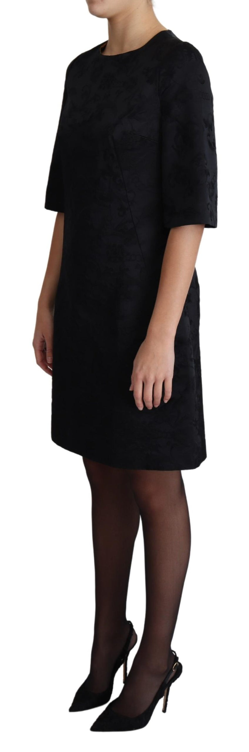Dress Cotton Black Floral Jacquard A-line Dress