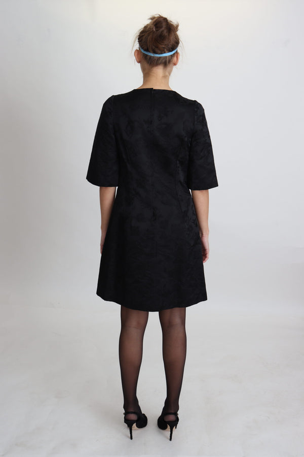 Dress Cotton Black Floral Jacquard A-line Dress