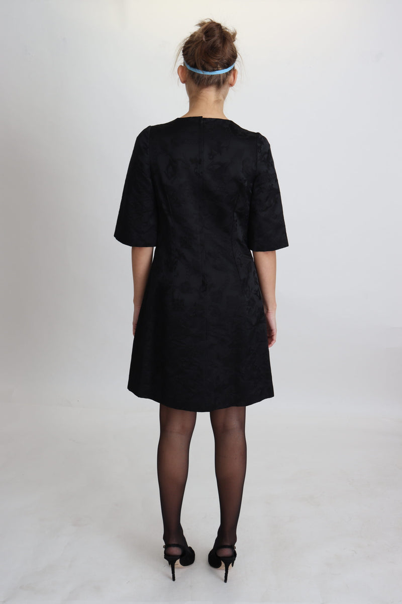 Dress Cotton Black Floral Jacquard A-line Dress