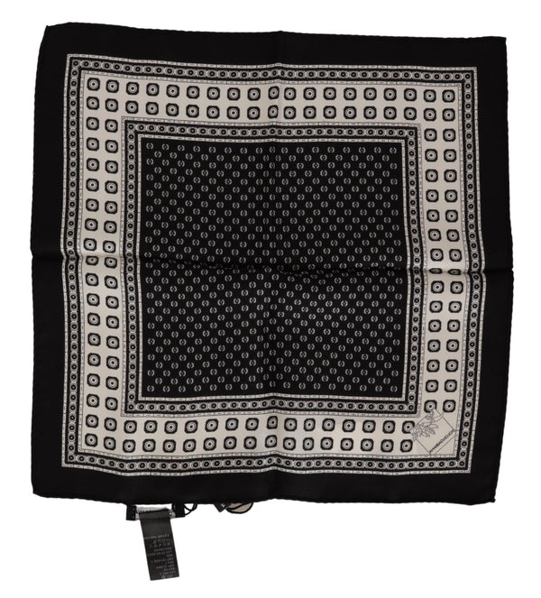 Black White Silk Square Handkerchief Scarf