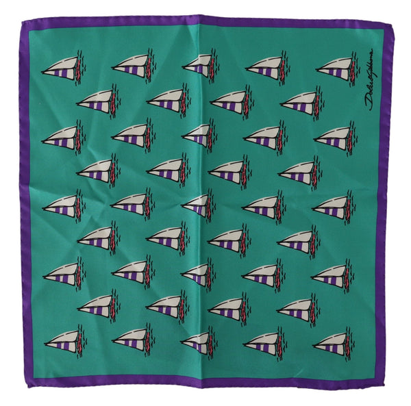 Green Sailboat Print Silk Handkerchief Scarf