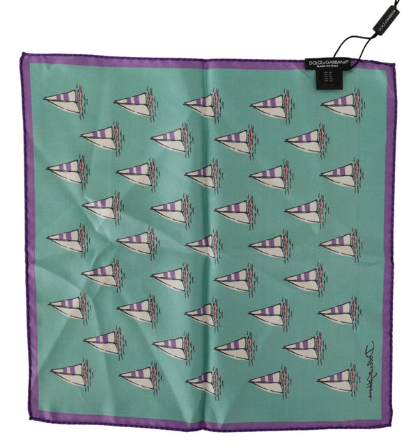 Green Sailboat Print Silk Handkerchief Scarf