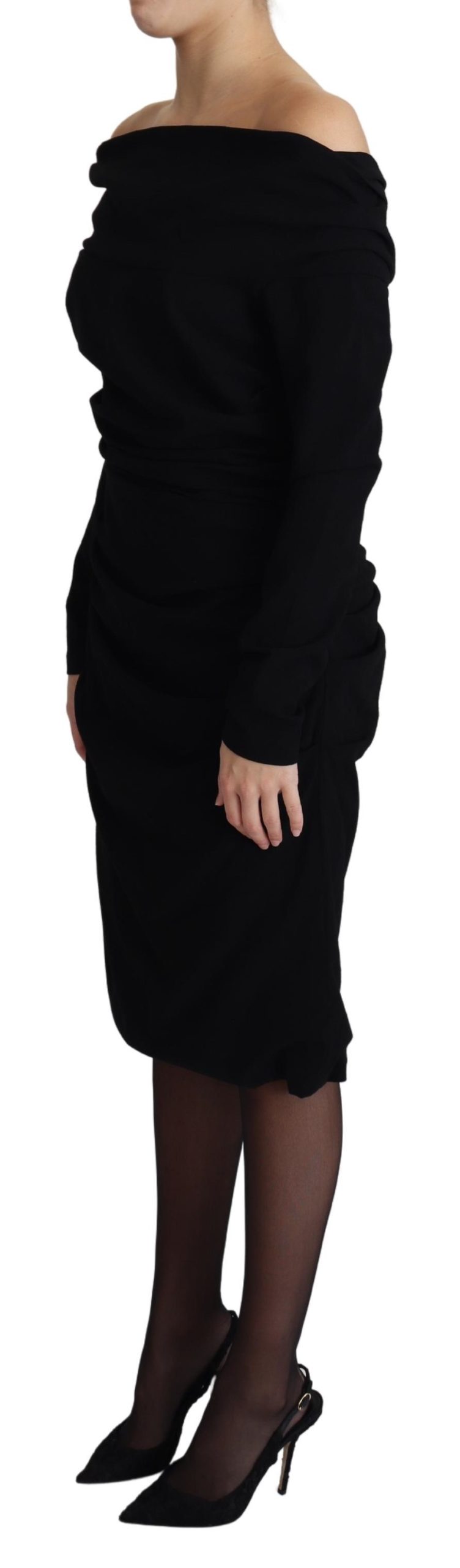 Black Sheath Open Shoulder Wool Dress
