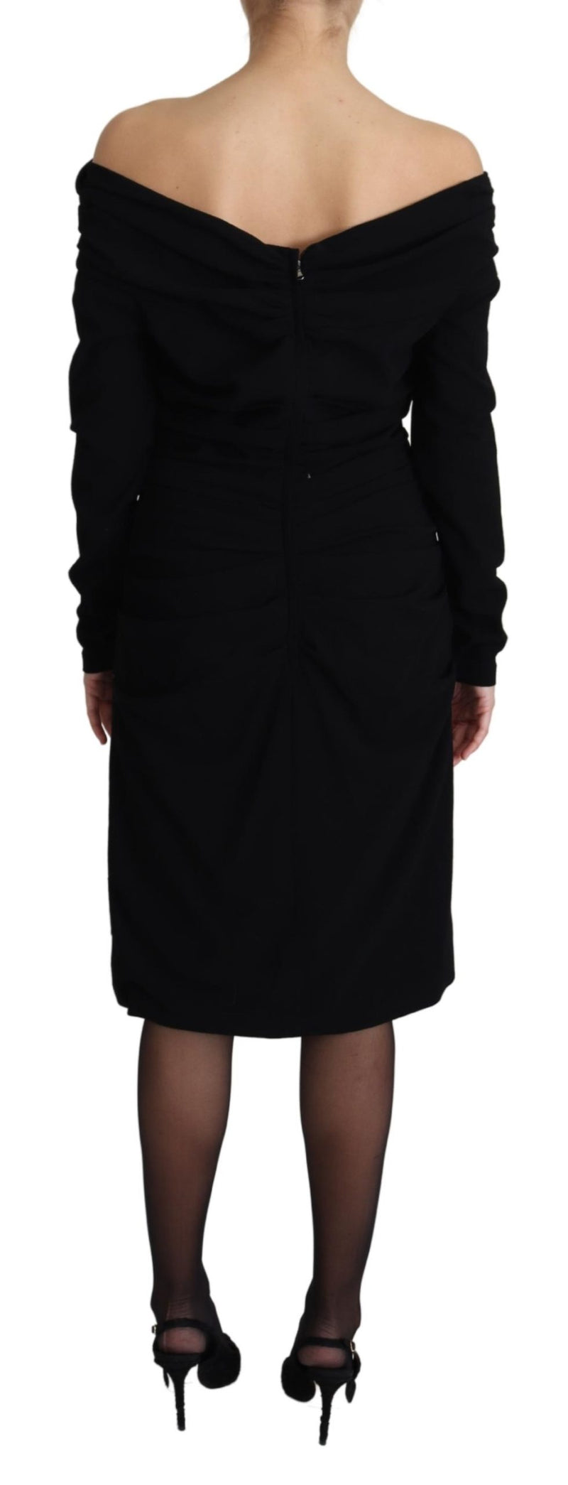 Black Sheath Open Shoulder Wool Dress