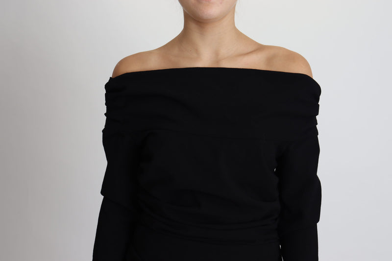 Black Sheath Open Shoulder Wool Dress