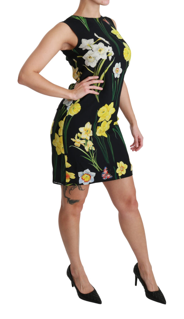 Black Floral Sleeveless Sheath Mini Dress