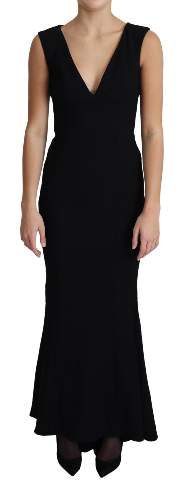 Black Plunging Crystal Mermaid Maxi Dress