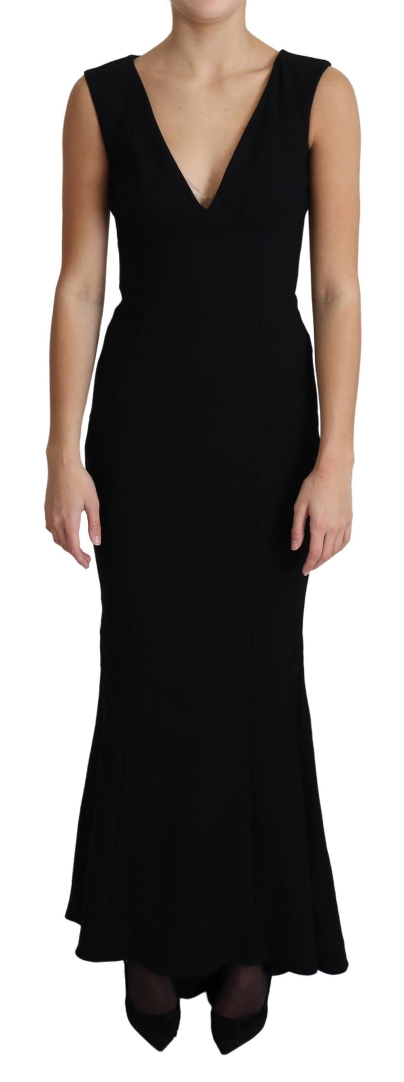 Black Plunging Crystal Mermaid Maxi Dress