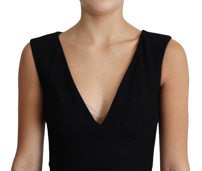 Black Plunging Crystal Mermaid Maxi Dress
