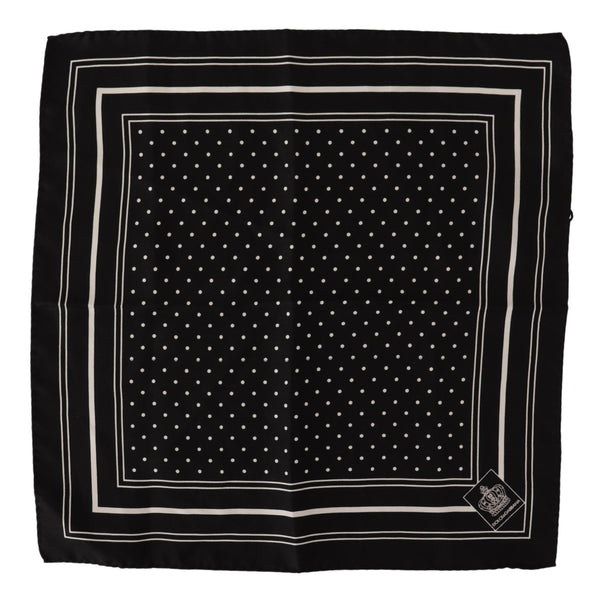 Black Dotted Silk Square Handkerchief Scarf
