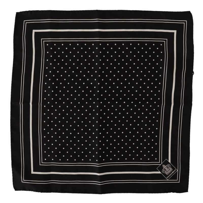 Black Dotted Silk Square Handkerchief Scarf