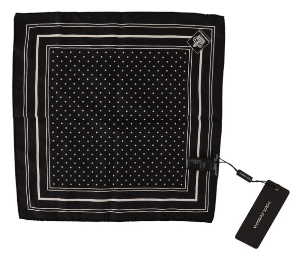 Black Dotted Silk Square Handkerchief Scarf