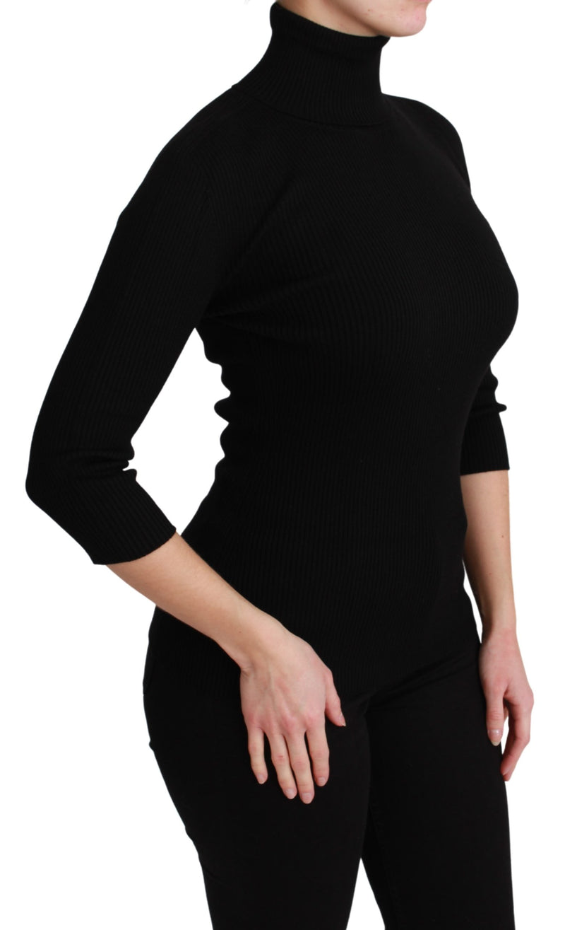 Black Turtleneck Wool Pullover Sweater