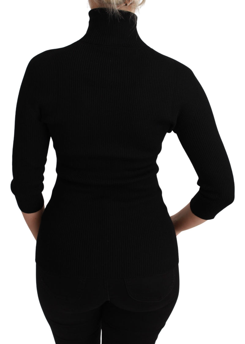 Black Turtleneck Wool Pullover Sweater